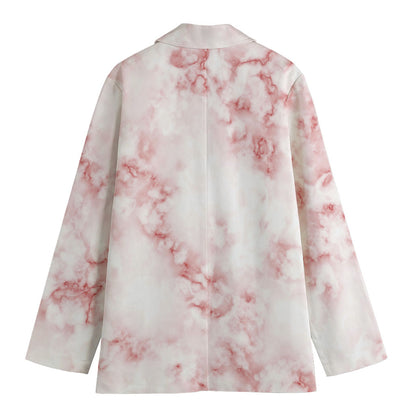 Rose Pink Marble Print Women's Cotton Blazer