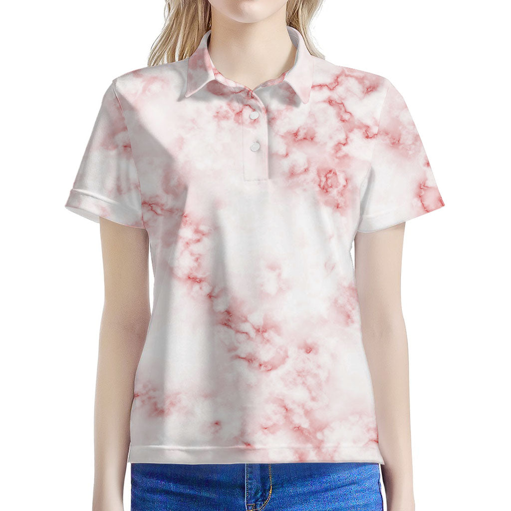 Rose Pink Marble Print Women's Polo Shirt