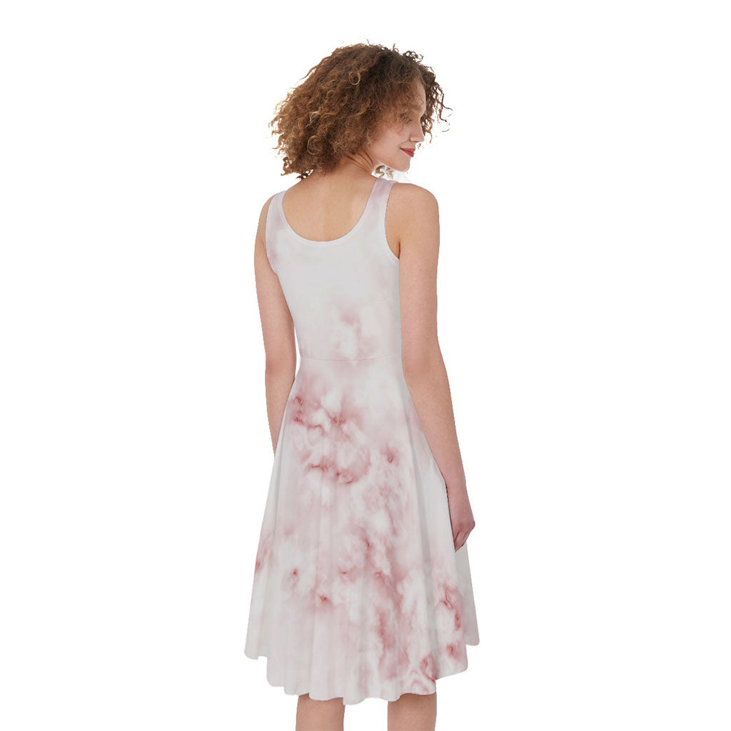 Rose Pink Marble Print Women's Sleeveless Dress