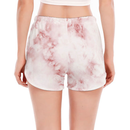Rose Pink Marble Print Women's Split Running Shorts