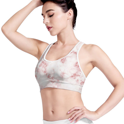 Rose Pink Marble Print Women's Sports Bra