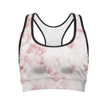Rose Pink Marble Print Women's Sports Bra