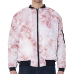 Rose Pink Marble Print Zip Sleeve Bomber Jacket