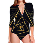 Rose Pyramid Print Long Sleeve Swimsuit