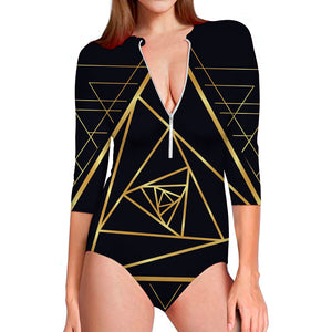 Rose Pyramid Print Long Sleeve Swimsuit