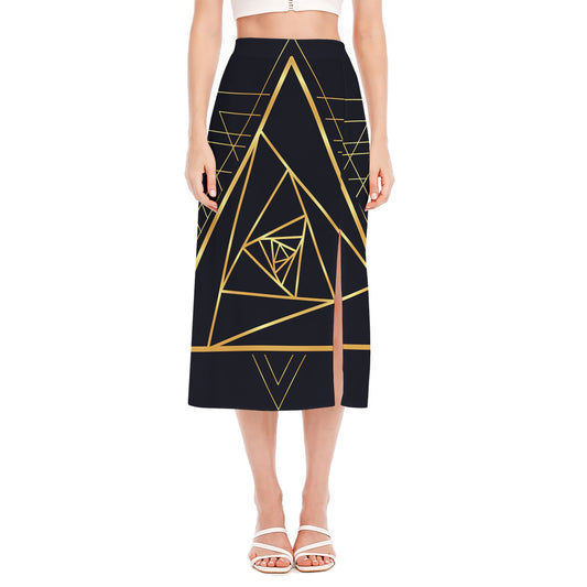 Rose Pyramid Print Side Slit Midi Skirt