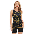 Rose Pyramid Print Sleeveless One Piece Swimsuit
