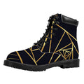 Rose Pyramid Print Padded Collar Lace Up Boots
