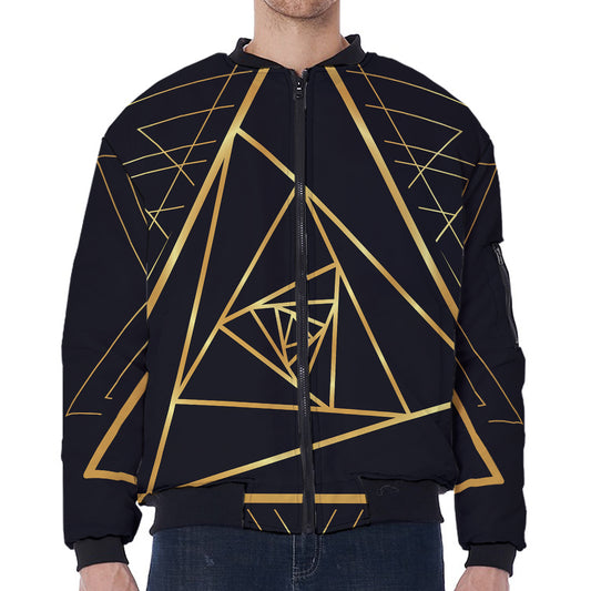 Rose Pyramid Print Zip Sleeve Bomber Jacket