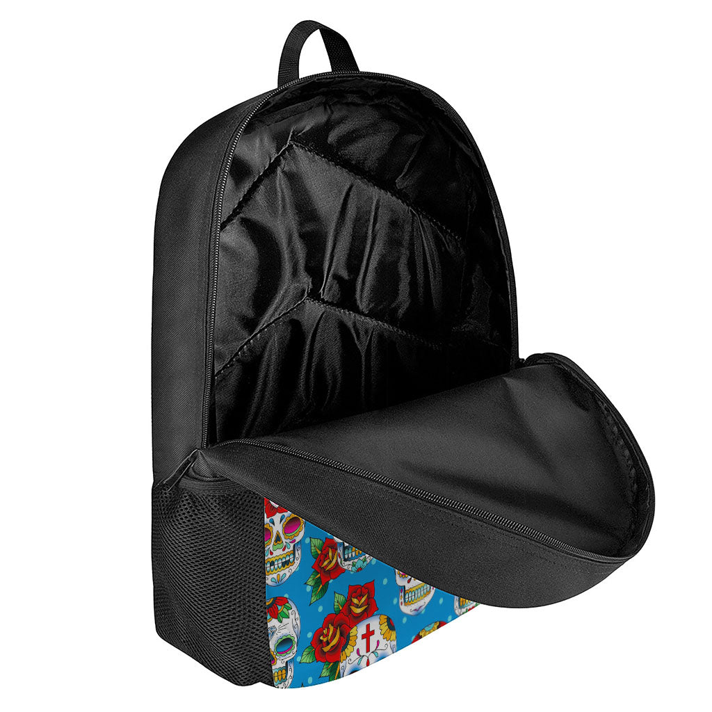 Rose Sugar Skull Pattern Print 17 Inch Backpack