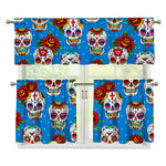 Rose Sugar Skull Pattern Print 3 Piece Kitchen Curtains