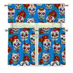 Rose Sugar Skull Pattern Print 3 Piece Kitchen Curtains