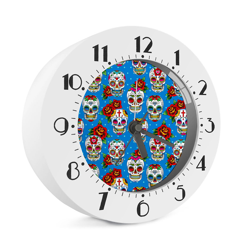 Rose Sugar Skull Pattern Print Alarm Clock