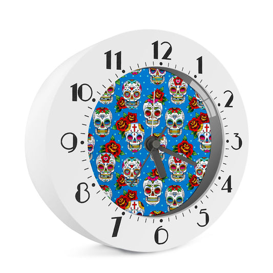 Rose Sugar Skull Pattern Print Alarm Clock