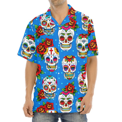 Rose Sugar Skull Pattern Print Aloha Shirt