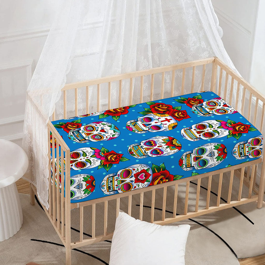 Rose Sugar Skull Pattern Print Baby Crib Sheet
