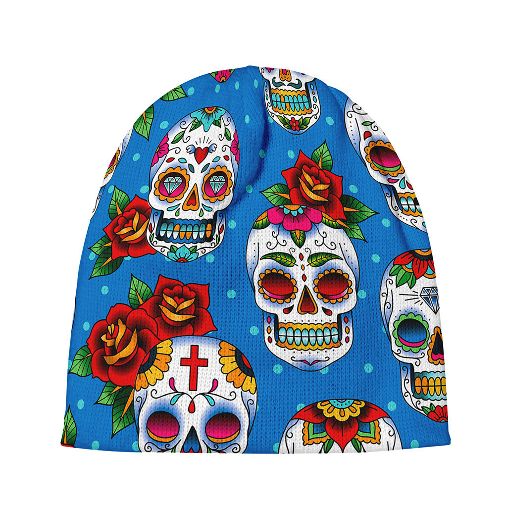 Rose Sugar Skull Pattern Print Beanie
