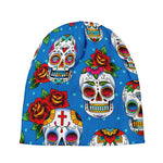 Rose Sugar Skull Pattern Print Beanie