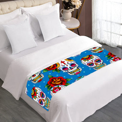 Rose Sugar Skull Pattern Print Bed Runner