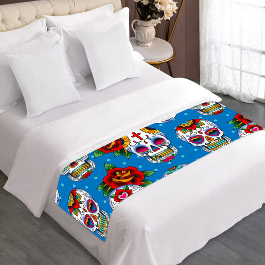Rose Sugar Skull Pattern Print Bed Runner