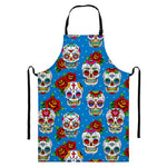 Rose Sugar Skull Pattern Print Bib Apron With Pocket