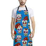 Rose Sugar Skull Pattern Print Bib Apron With Pocket