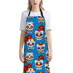 Rose Sugar Skull Pattern Print Bib Apron With Pocket