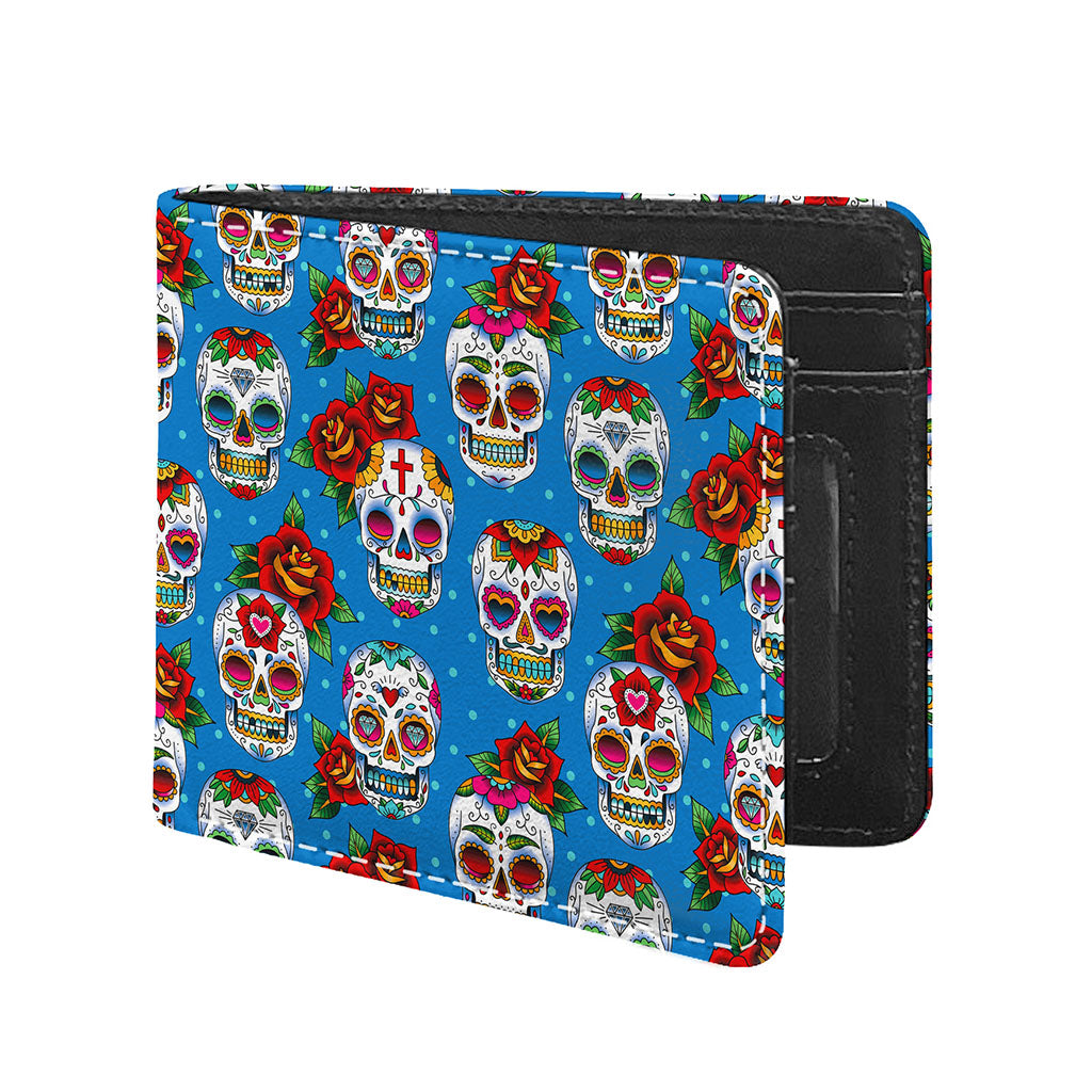 Rose Sugar Skull Pattern Print Bifold Wallet