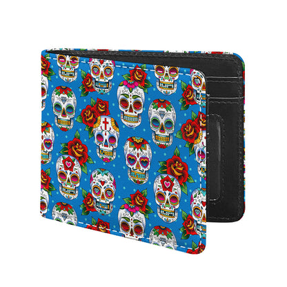 Rose Sugar Skull Pattern Print Bifold Wallet