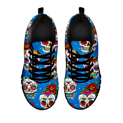 Rose Sugar Skull Pattern Print Black Running Shoes