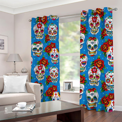Rose Sugar Skull Pattern Print Blackout Grommet Curtains