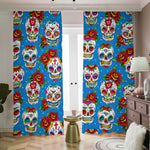 Rose Sugar Skull Pattern Print Blackout Pencil Pleat Curtains