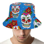 Rose Sugar Skull Pattern Print Bucket Hat