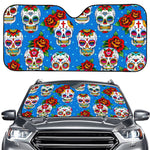 Rose Sugar Skull Pattern Print Car Windshield Sun Shade