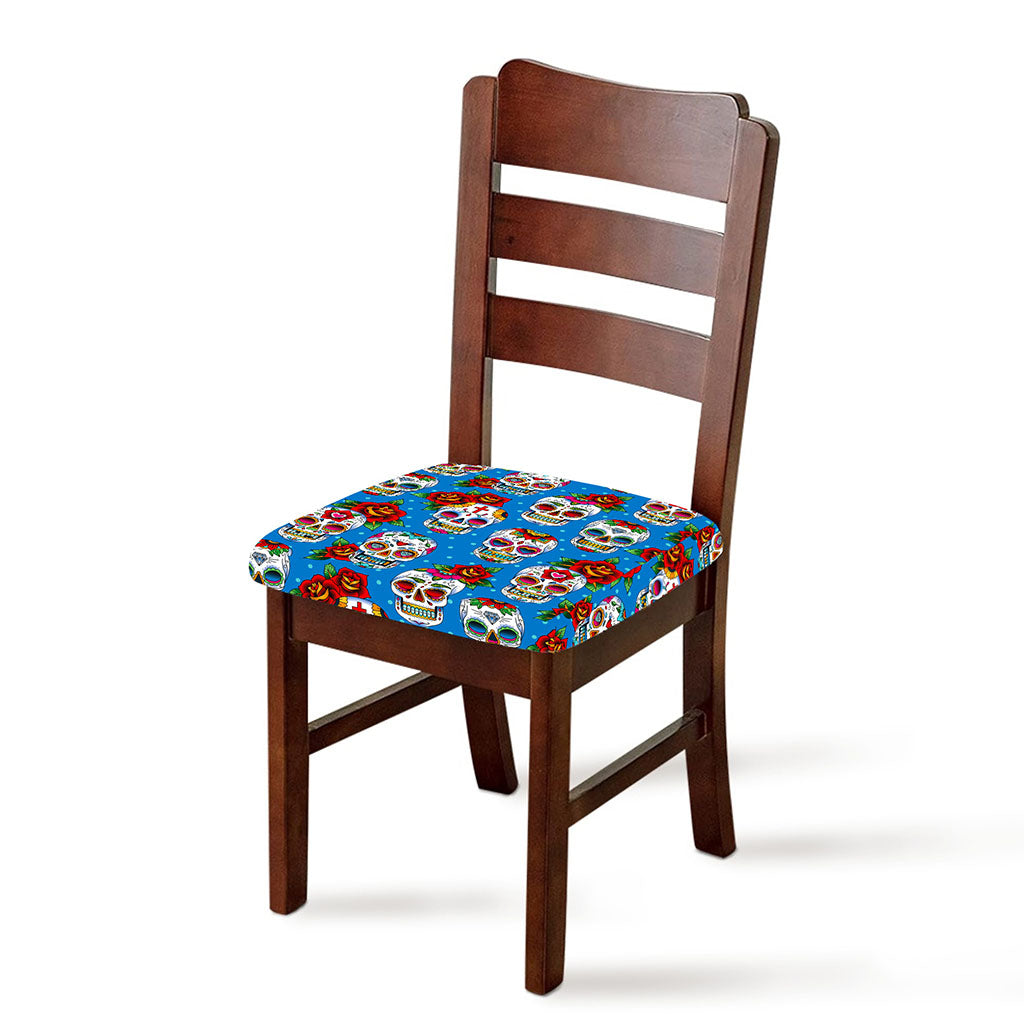 Rose Sugar Skull Pattern Print Chair Cushion Cover