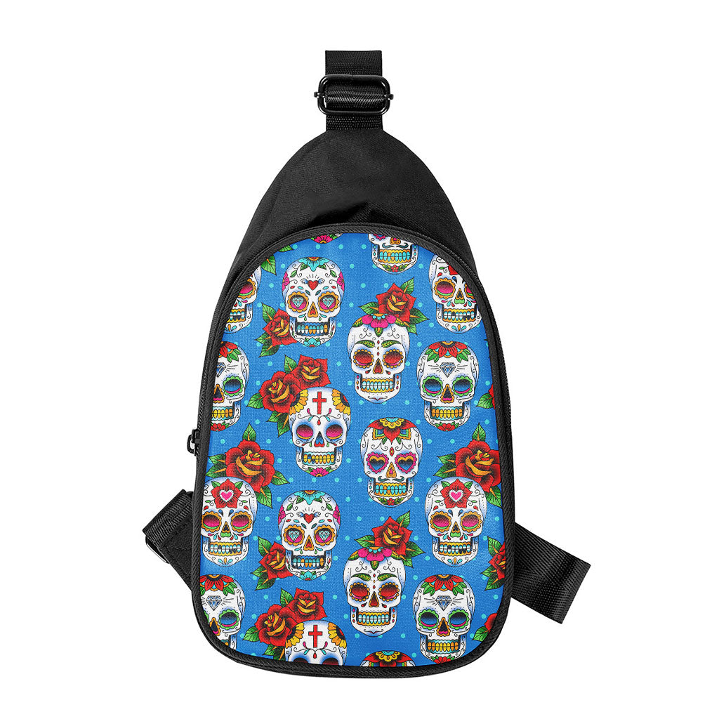 Rose Sugar Skull Pattern Print Chest Bag