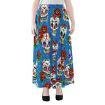 Rose Sugar Skull Pattern Print Chiffon Maxi Skirt