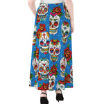 Rose Sugar Skull Pattern Print Chiffon Maxi Skirt
