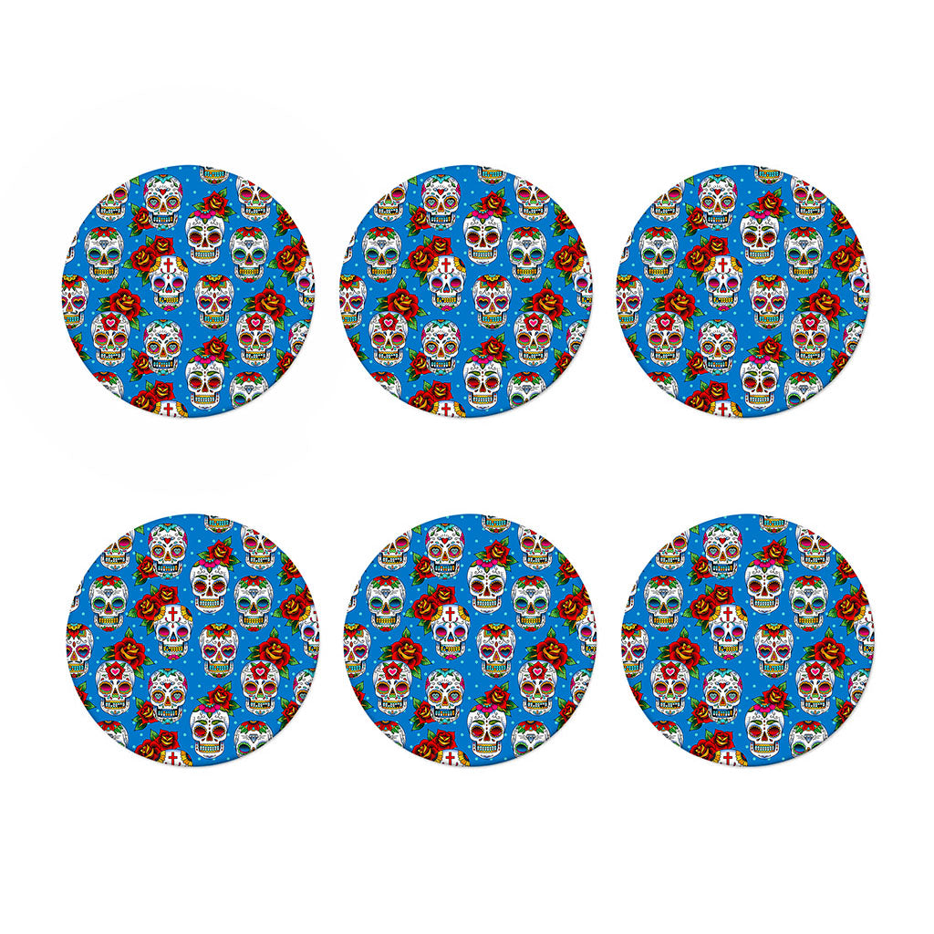 Rose Sugar Skull Pattern Print Coaster Set