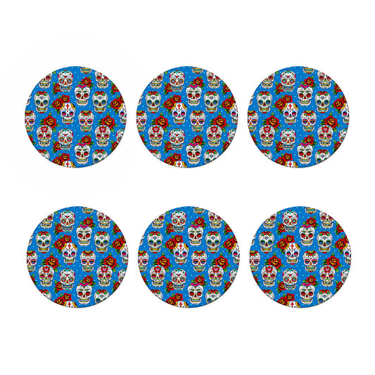 Rose Sugar Skull Pattern Print Coaster Set