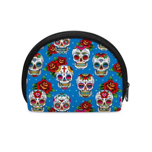 Rose Sugar Skull Pattern Print Coin Purse
