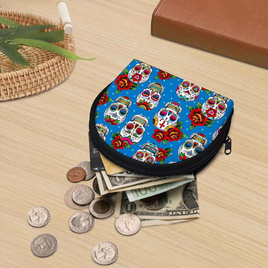 Rose Sugar Skull Pattern Print Coin Purse