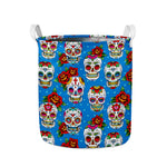 Rose Sugar Skull Pattern Print Collapsible Laundry Basket