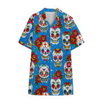 Rose Sugar Skull Pattern Print Cotton Hawaiian Shirt