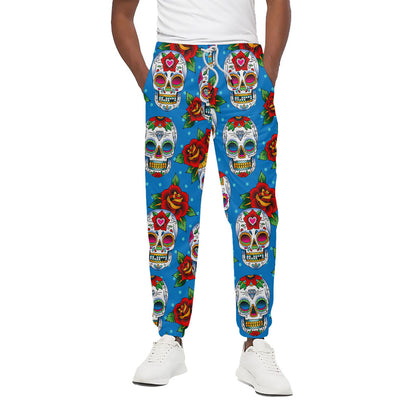 Rose Sugar Skull Pattern Print Cotton Pants