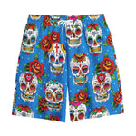 Rose Sugar Skull Pattern Print Cotton Shorts