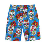 Rose Sugar Skull Pattern Print Cotton Shorts