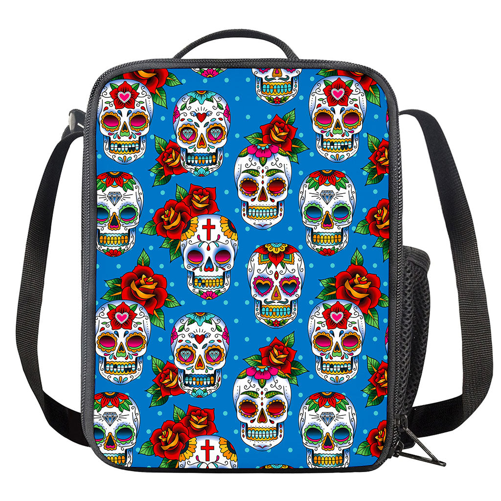 Rose Sugar Skull Pattern Print Crossbody Lunch Bag