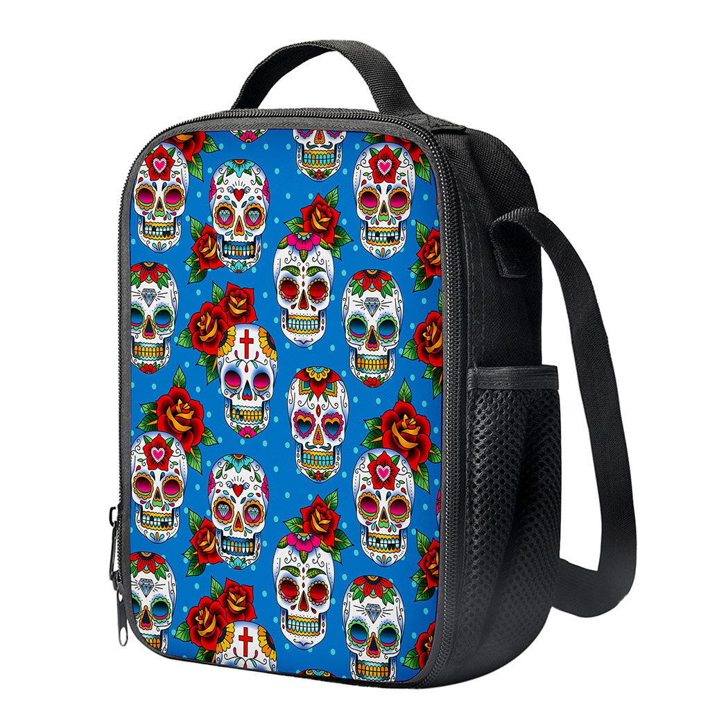 Rose Sugar Skull Pattern Print Crossbody Lunch Bag