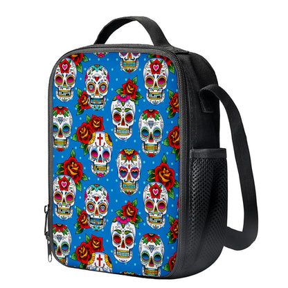 Rose Sugar Skull Pattern Print Crossbody Lunch Bag